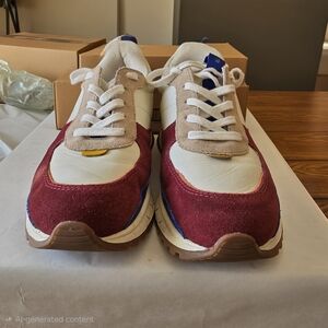 Madewell Burgundy, Cream, Tan and Blue Suede Athletic Sneakers 7 Women
